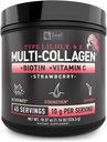 Premium Multi Collagen Peptides Protein Powder (1, 2, 3, 5 & 10) with Vitamin C, Biotin, Hyaluronic Acid, for Hair Skin and Nails - Marine, Bovine, Chicken & Eggshell (Strawberry, 45 Servings)