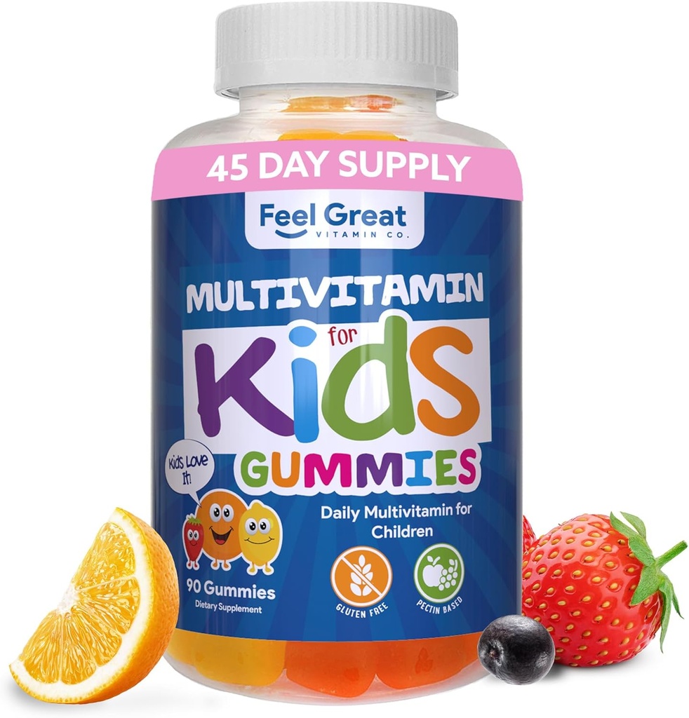 Sentir grandes crianças Gummies multivitamínicos ; Citrus & Morango Vitaminas saborosas para crianças ; Gummies multivitamínicos com vitamina D para osso, músculo e Imune Suporte ; Vitaminas mastigáveis ; Fornecimento de 45 dias