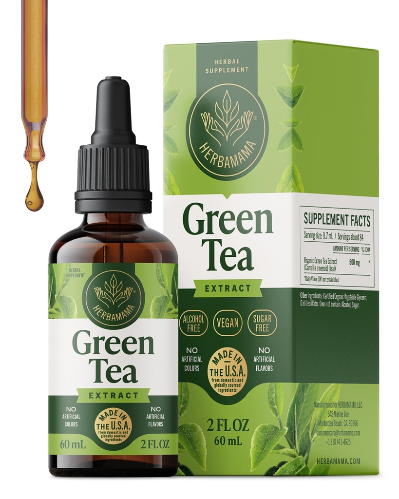 HERBAMAMA Green Tea Extract Liquid - 500 mg Camellia Sinensis per Serving - Vegan, Non-GMO, 42-Day Supply