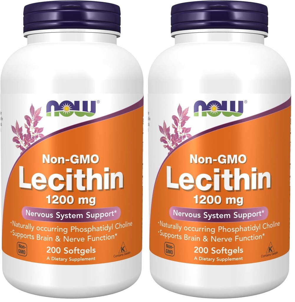 NOW Foods Supplements, Lecithin 1200 mg with Naturally Occurring Phosphatidyl Choline, 200 Softgels, (Pack of 2)