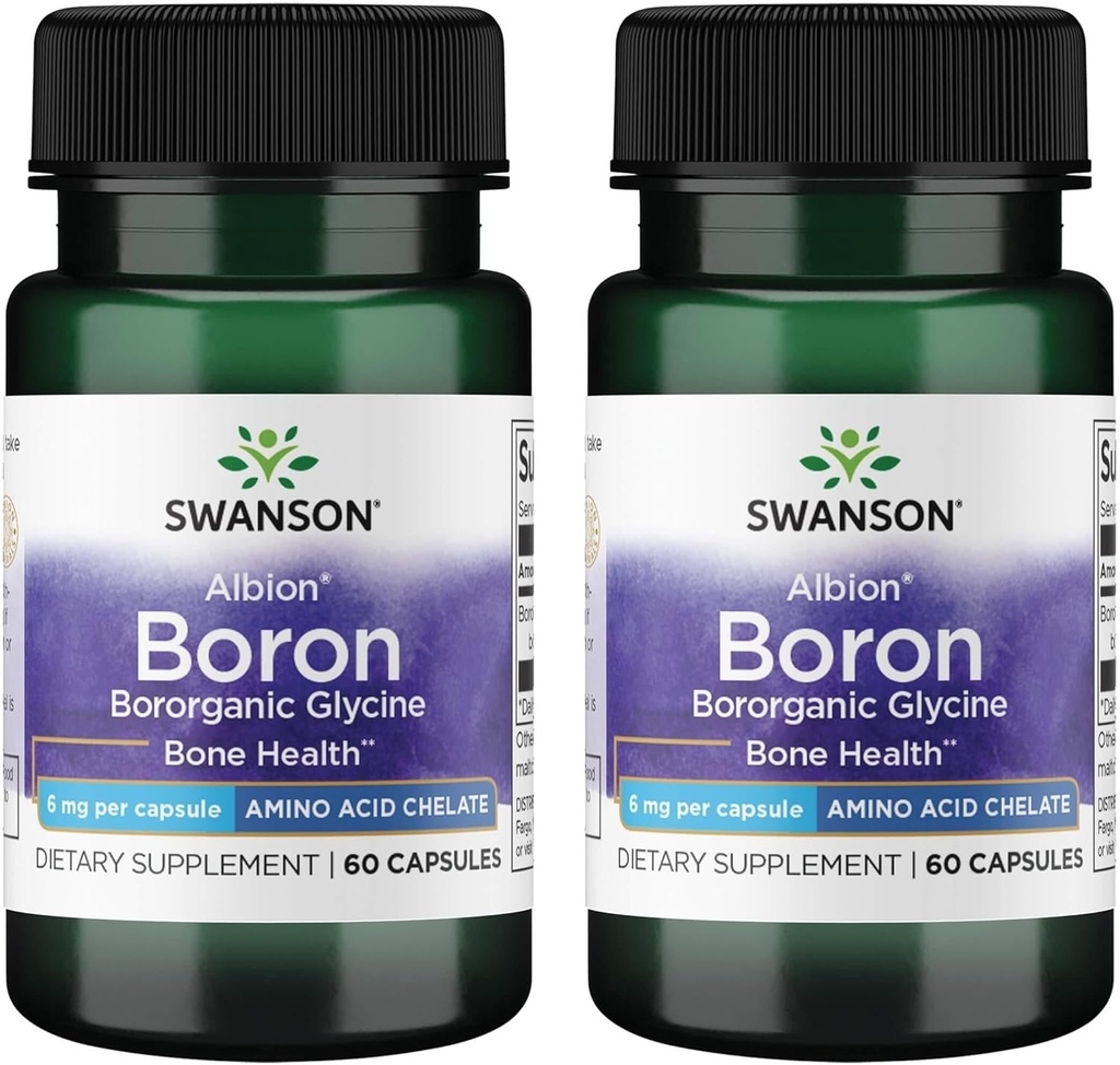 Swanson Boron från Albion - Boroganic Glycine Supplement Supporting Joint Health & Bone Health - High Absorption Formel kan stödja övergripande balans - (60 kapslar, 6mg vardera) (2 Pack)