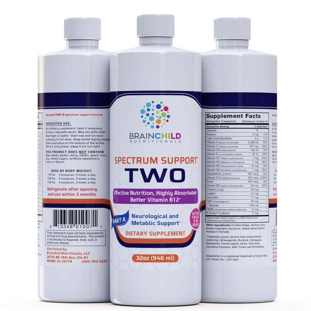 BrainChild Nutritionals Spectrum Support II P5P Vitamins Liquid Supplement for Autism - Bioavailable B6 (P-5-P) with Herbs for Kids & Adults on the Spectrum, Gluten-Free - Unflavored 32oz