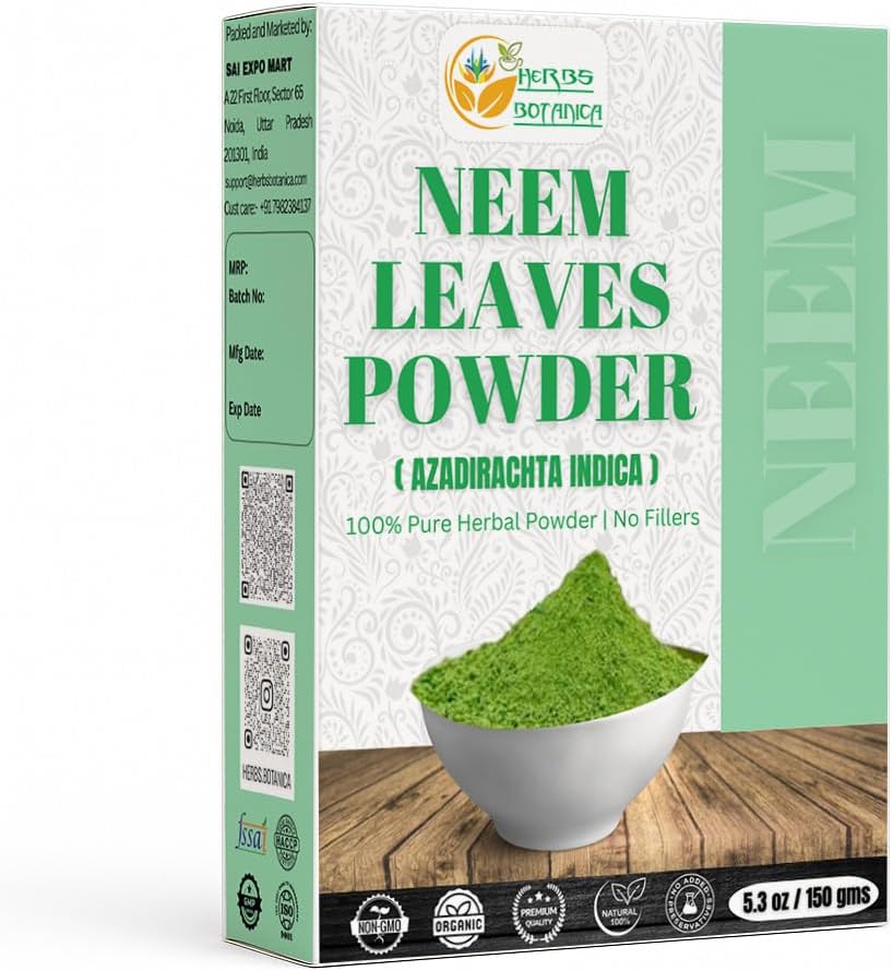 Herbs Botanica Neem Powder för hårtillväxt, hudvård & Detox Wildcrafted Bitter Neem Leaves Powder för Immune System Support, Digestive Health 5.3 oz