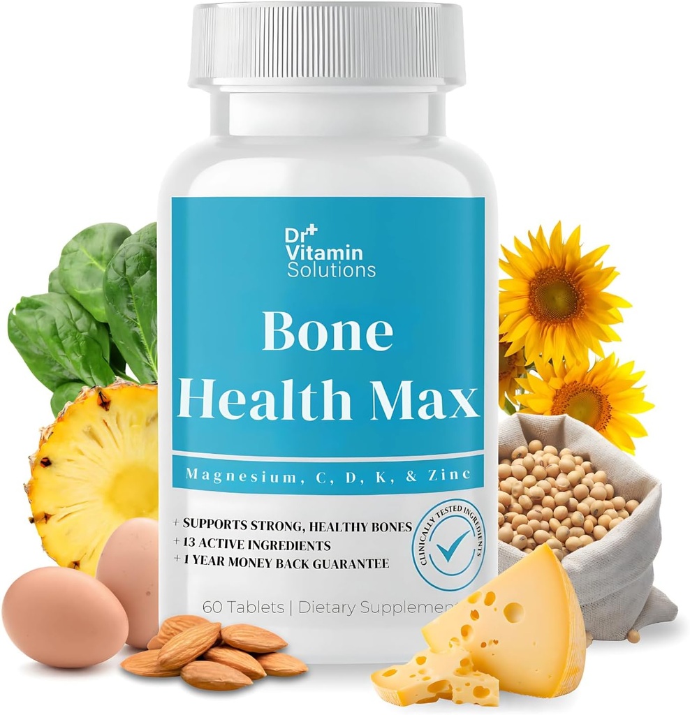 DR VITAMIN SOLUTIONS Bone Health Max - Calcio avanzado e suplementos de magnesio con vitamina D3, Bromelain & Ipriflavone - 60 comprimidos para ósos máis fortes e soporte conxunto