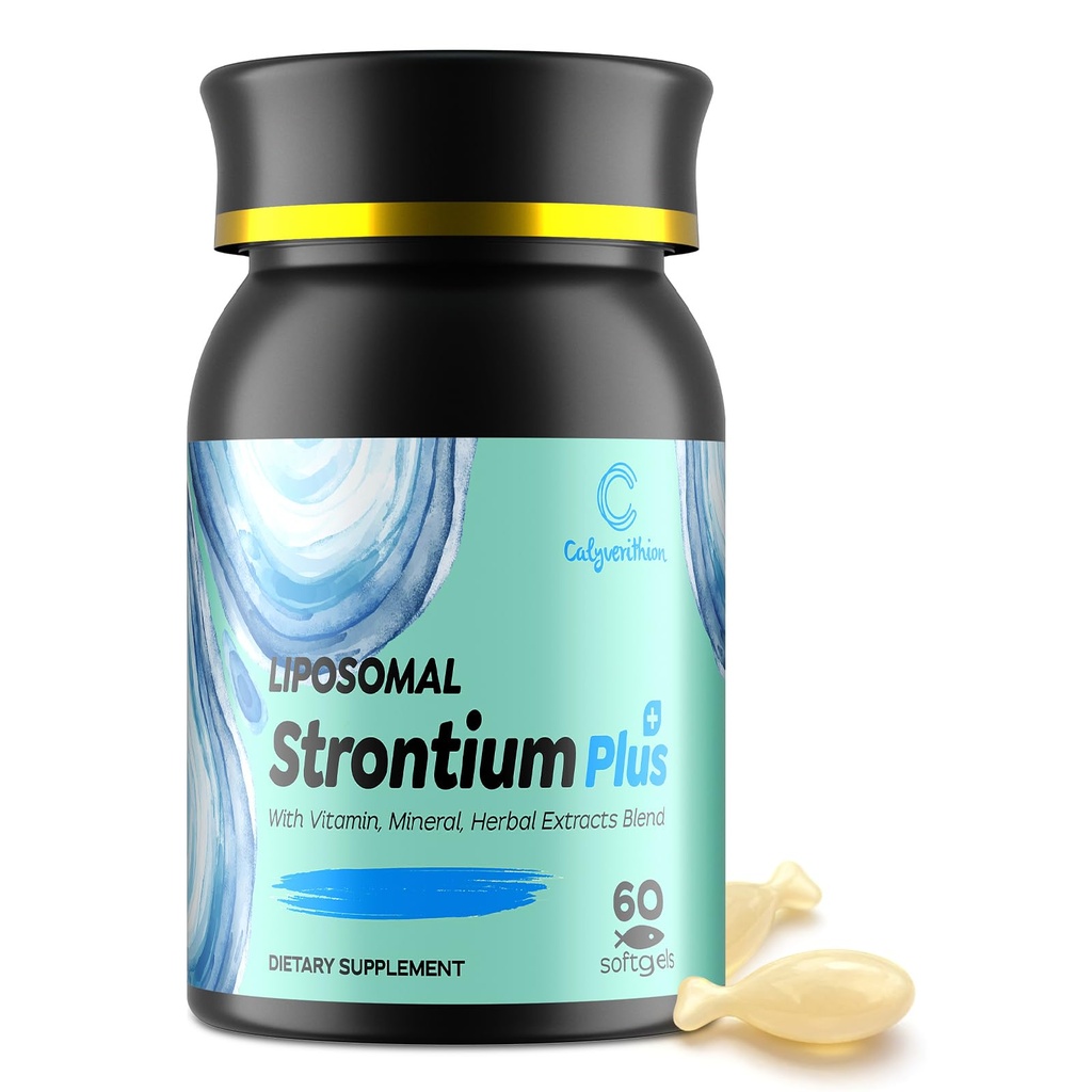 Liposomal Strontium Citrate 680mg Supplement – High Absorption Bone Health & Density Support, with Calcium, Magnesium, Vitamin K2 MK-7, Bone Strength Formula, 60 Softgels