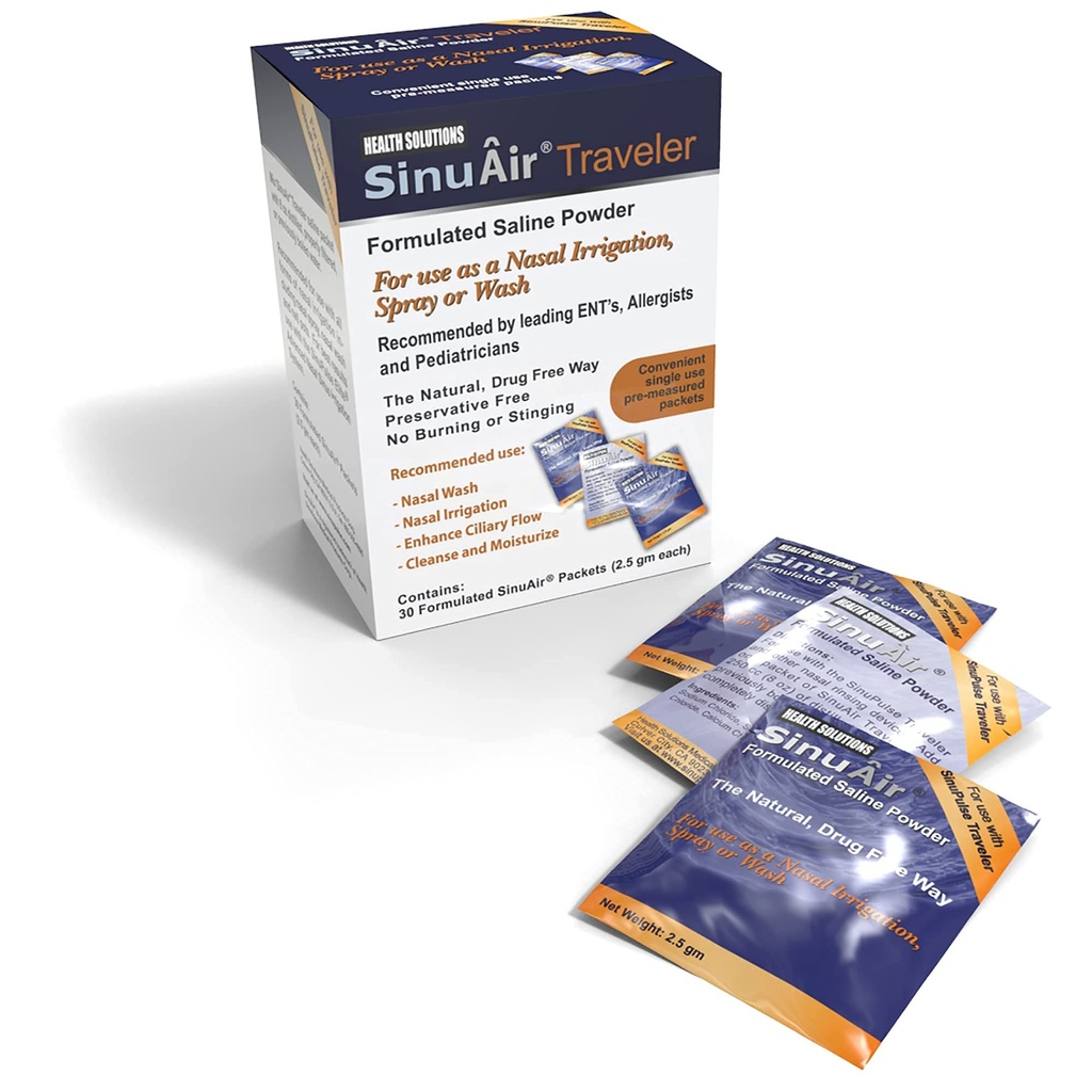 SinuAir Traveler Saline Packets - Sodium Chloride with Potassium & Calcium, Salt Solution Powder Refill Packs for Nasal Irrigation Machine