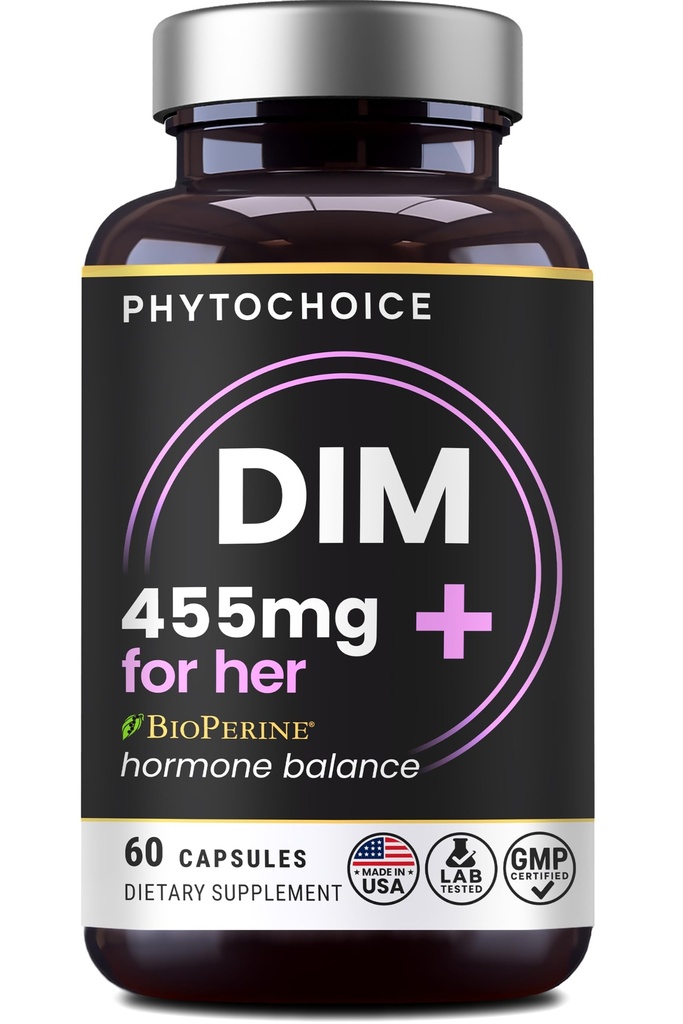 DIM for Women 350mg High Potency with BioPerine® & Broccoli Extract – 455mg Total Complex for Hormone Balance, Estrogen Metabolism, PMS & Menopause Support, Clear Skin & Women’s Wellness, 60 Capsules