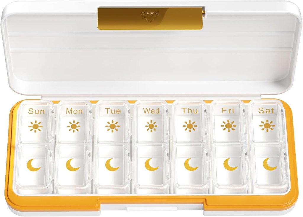 Zoksi Am Pm Pill Organizer 7 Day, Weekly Pill Box 2 Times a Day, Medicine Pill Organizer with Separate Compartment, Travel Pill Case Dispenser Portable for Vitamins, Fish Oils, Medicines (White)