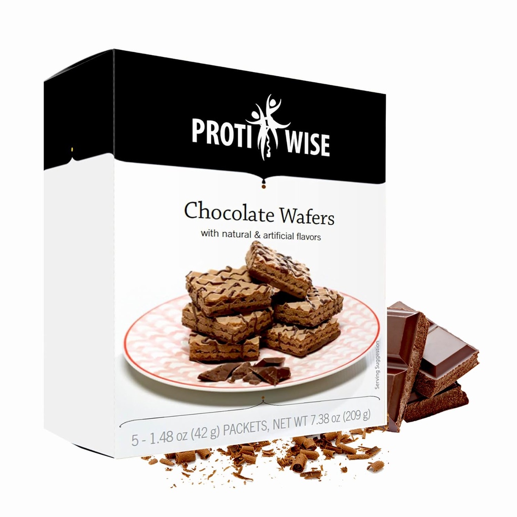ProtiWise Chocolate High Protein Wafers - Low Carb Low Sugar Keto Friendly Snack - 15g Protein High Fiber - Gluten Free Diet Wafer for Weight Loss - 5/Box