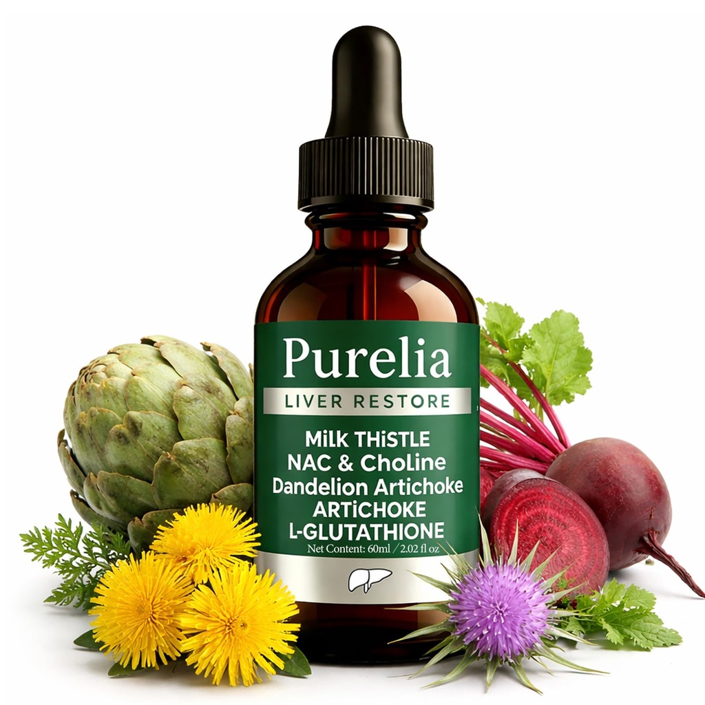Purelia Liver Restore, Complete Liver Support Drops, Boostsenergy &Metabolism, 60ml/2.02floz