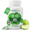 VitaWorks Vitamin B6 for Kids Chewable Tablets, 20mg Pyridoxine HCl, Green Apple Flavor, Vegan, Gluten Free, Non-GMO, Supports Nerve Function, 120 Chewables