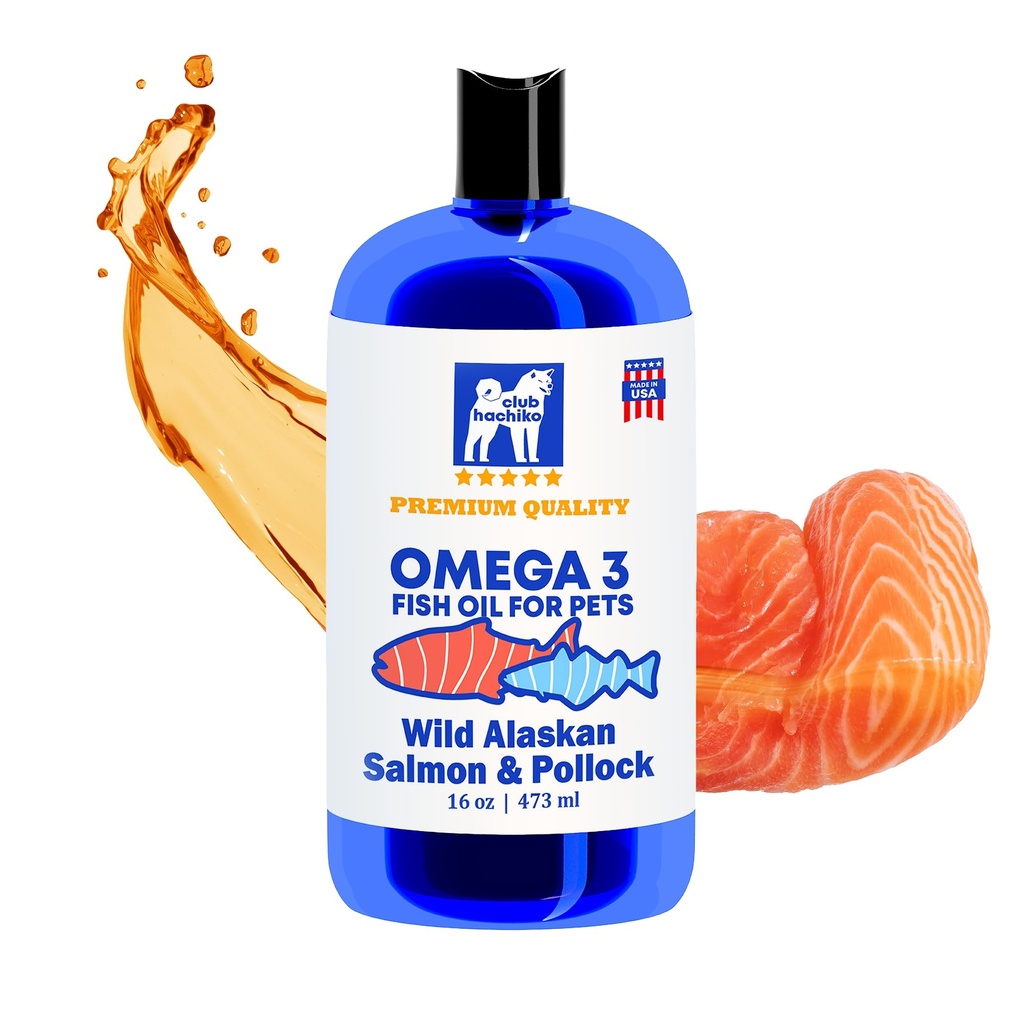 Wild-Caught Alaskan Salmon & Pollock Oil for Dogs – Omega-3 for Itchy Skin, Shedding, Allergies & Joint Support – NASC Certified – 16oz Liquid Food Topper | Club Hachiko