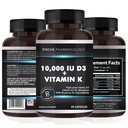 Vitamin K2 with D3 Extra Strength Supplement Bone | Heart Health Non-GMO Formula 10,000 IU Vitamin D3 & 200 mcg Vitamin K2 (MK7) | Easy to Swallow Vitamin K & D, 60 Capsules