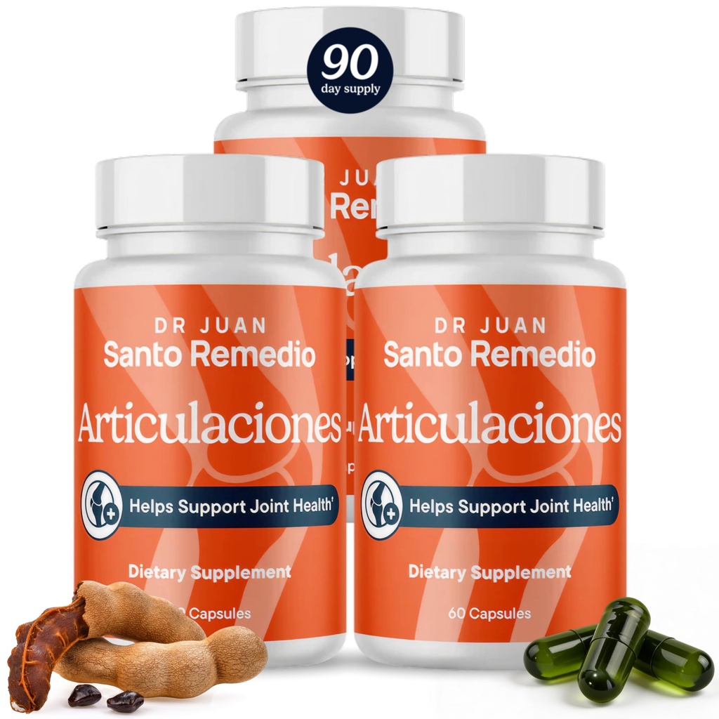 Santo Remedio Articulaciones Joint Health Support Supplement, Promotes Joint Comfort, Mobility & Function, Clinically Proven TamaFlex™ Formula, 60 Capsules per Jar (30 Servings), Pack of 3