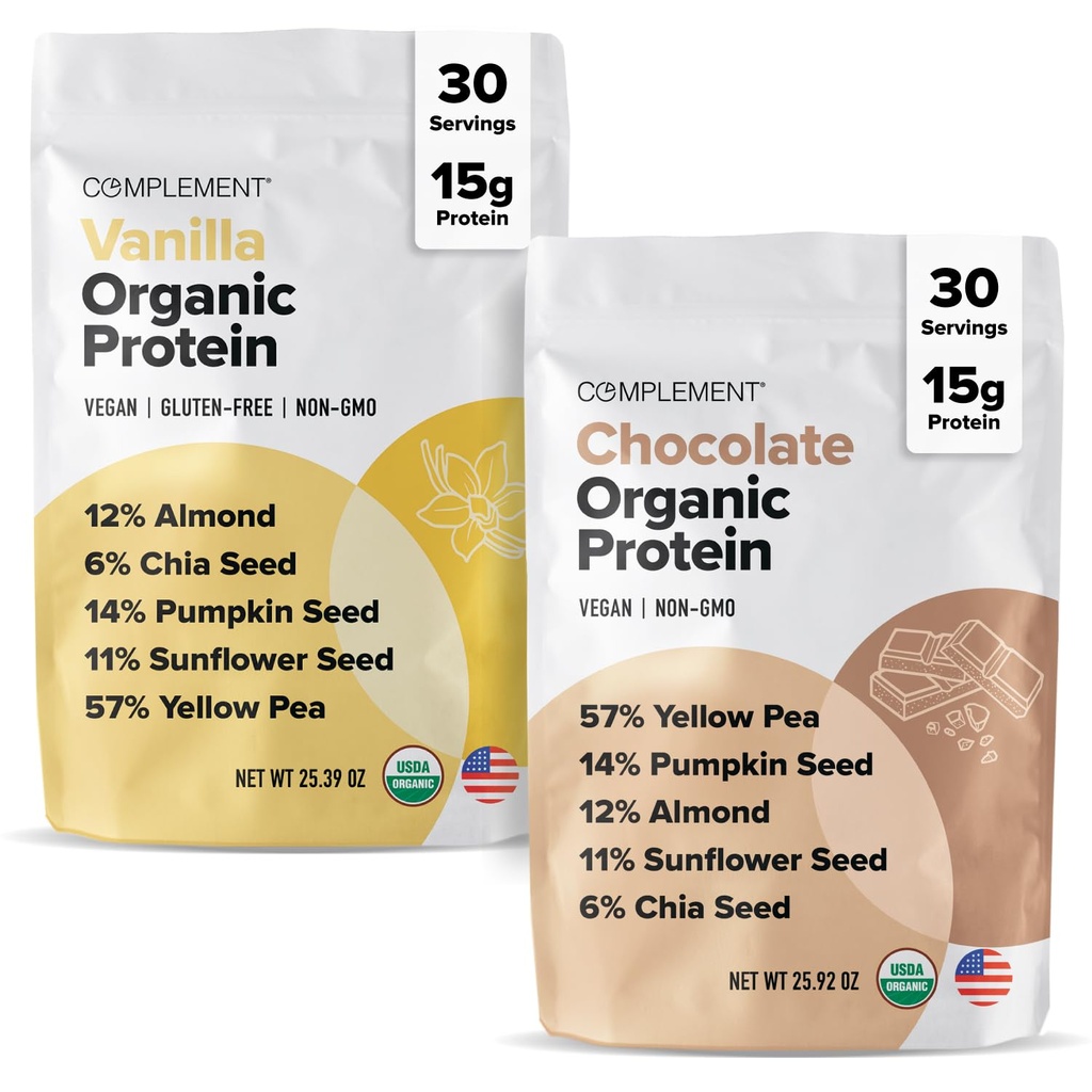 Complement Organic Protein Bundle | Vanilla & Chocolate Vegan Protein for Post-Workout Recovery & Daily Nutrition