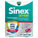 Vicks Sinex SEVERE, All-In-One Sinus + Mucus Relief, Non-Drowsy, Loosens Mucus, Maximum Strength Relief of Pain, Pressure, Congestion, & Headache Relief, 24 LiquiCaps