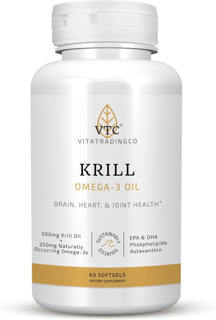 VTC VitaTradingCo. Krill Omega- 3 Petroli suplementari, kypton 100mg Purtartic Neptú Krill Petroli (NKO)  indicarechA i DHA Astatxantin usershi, Corint i OU support 60gelis