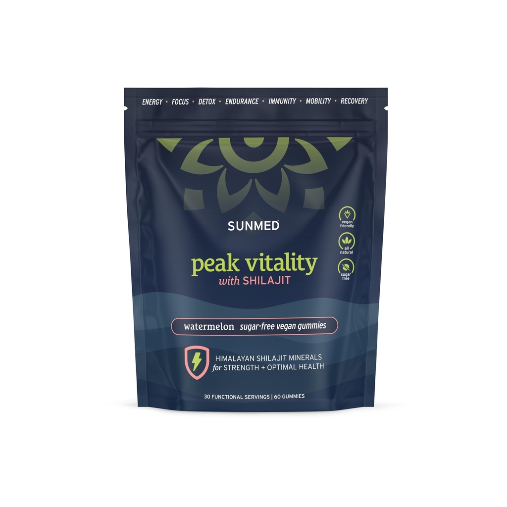 Peak Vitality Himalayan Shilajit Gummies for Strength, Energy & Optimal Health – Sugar-Free, Vegan, All-Natural – Cognitive Focus, Recovery, Immunity – Watermelon Flavor, 60ct