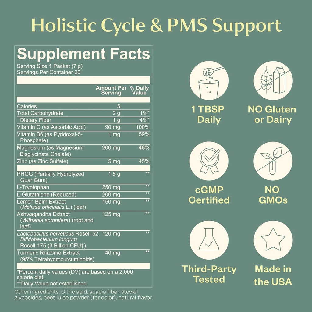 BOND Cycle Care - PMS Supplement & Hormon Balance for Women - Cortisol Reducer s Ashwagandha, L-Tryptofan, Magnesium, Cramps & Mood Relief, Strawberry Drink Mix - 20 Cestovní balení