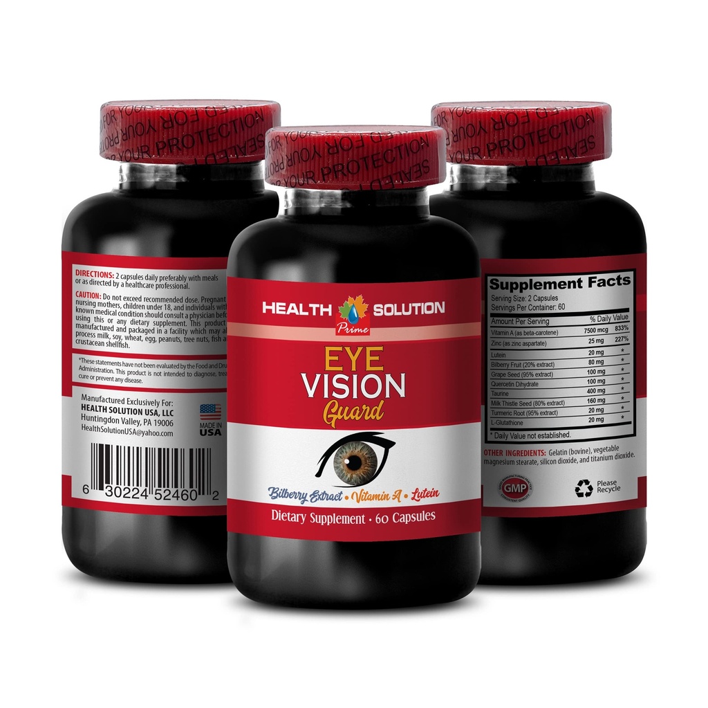 Supplement for Healthy Retinal Function - Eye Vision Guard - Natural Detoxification for Brighter Eyes, Nourishing Eye Health Supplement, Vitamin A, Bilberry Extract, Bilberry for Vision, 1B 60 Caps
