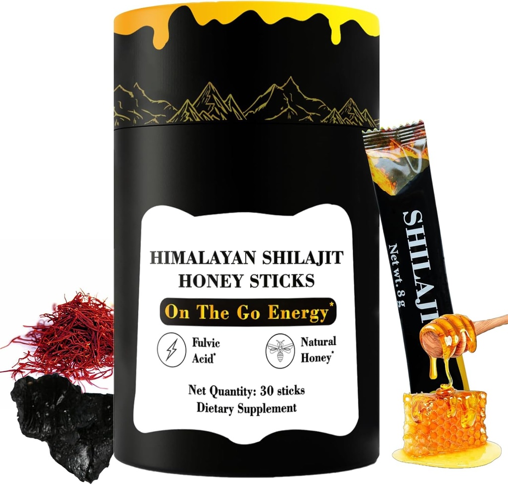 Himalaiako Shilajit Honey Sticks Gold- Saffron, Honey - 75% Fulvic Acid, 85+ Trace Minerals - for Men Women - 30 Sticks (Shilajit Honey 30 Stick)