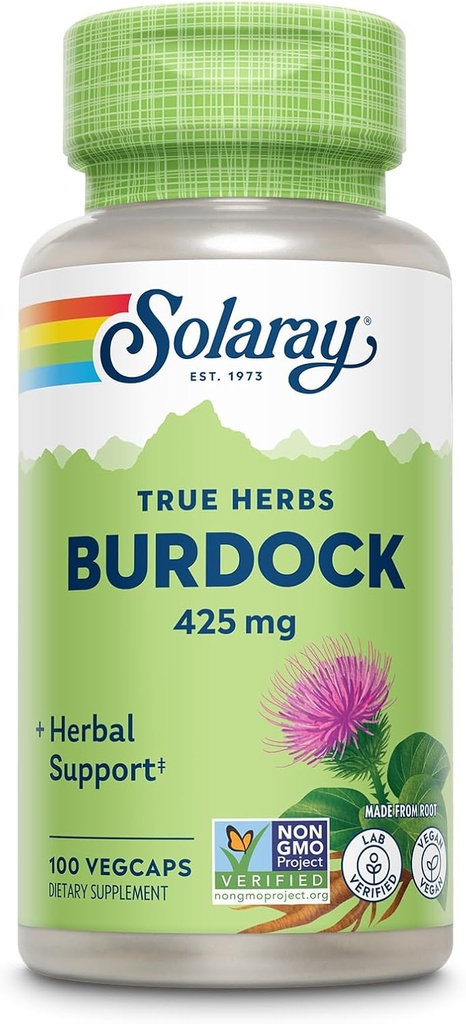 SOLARAY Braddock Root 425 mg - Ficat sanatos, rinichi, digestie, circulatie, suport comun si piele - activitate antioxidanta - non-GMO - 100 VegCaps