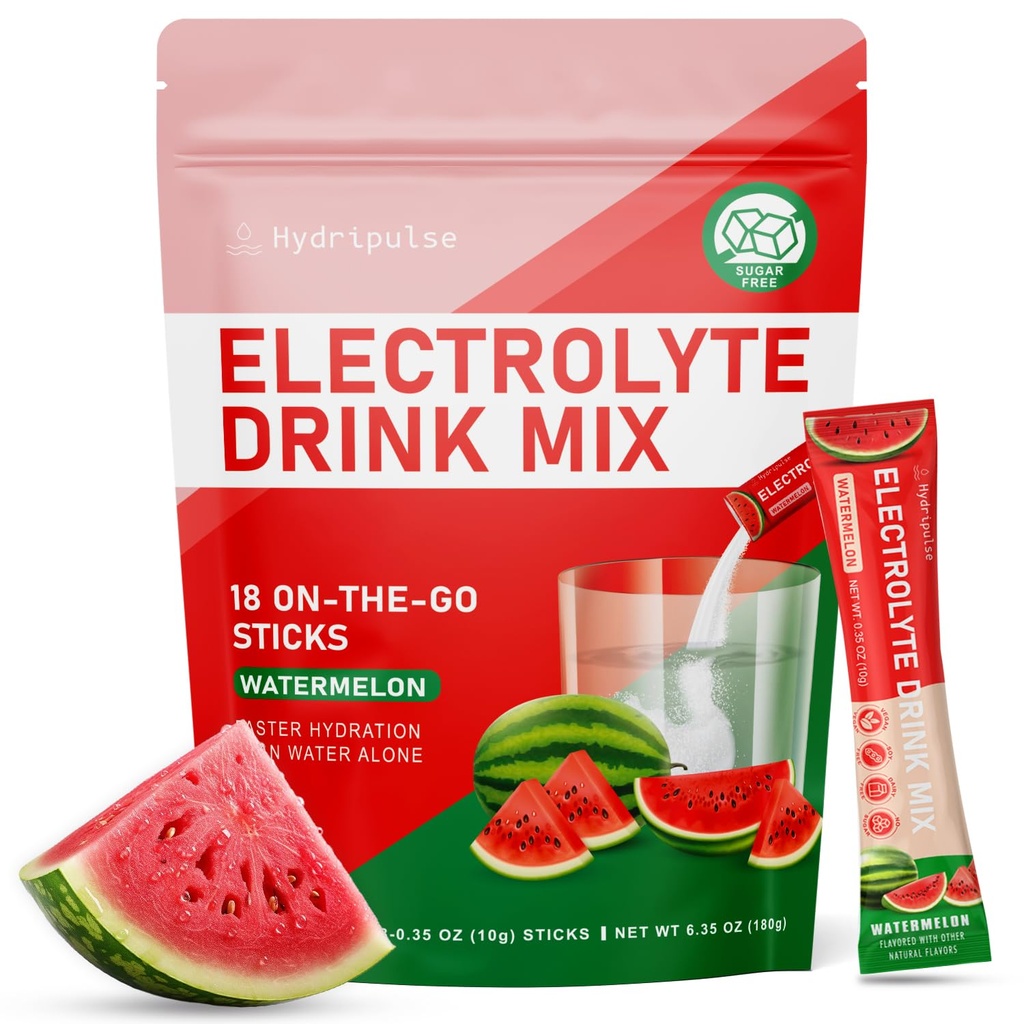 Electrolytes Powder Packets - Sugar Free, Naturally Flavored, 10 Electrolyte & Vitamins Electrolyte Drink Mix - Watermelon Flavors, Keto Friendly, Vegan, Non- GMO, 18 Packets