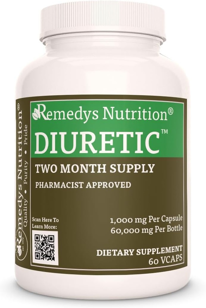Remedy 's Nutrition Diuretic ™ - 124; 1. 000 mg, 60 Veganske kapsler Urteteknik Supplement - 124; To måneders forsyning