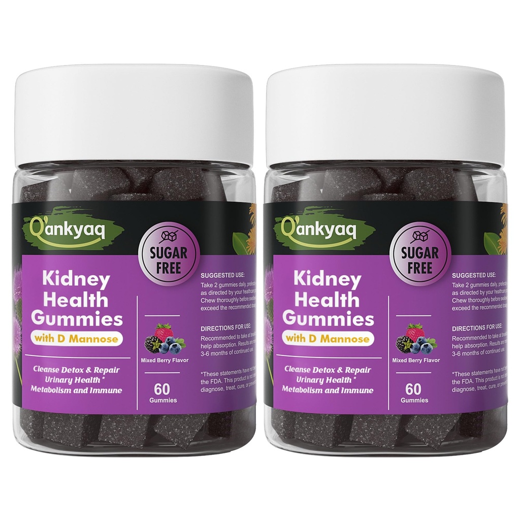 Q'ankyaq Kidney Cleanse Detox & Repair Gummies, D mannose Gummies for Women – Support Kidney & Urinary Health, Chewable D-mannose with Astragalus, Dandelion, Milk Thistle – Vegan, Sugar-Free, 120 cts