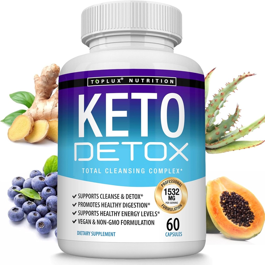 Toplux Keto Detox Pills Advanced Cleansing Extract - 1532 Mg Natural Acai Colon Cleanser Formel, Flush Toxins & Excess Waste, för Män Kvinnor, 60 kapslar, Supplement