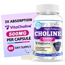Choline 500mg - Award Winner VitaCholine ® - High Potency Choline Liquid Supplement - Support Cognitive Liver - 60 Capsules
