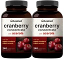 NatureBell 2 Pack Cranberry Concentrate with Acerola, 240 Vegetarian Capsules | Organic Cranberry Fruit Extract with Organic Acerola Cherry – Non-GMO, cGMP Manufactured