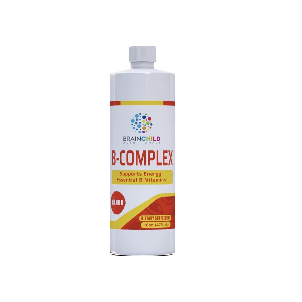 BrainChild B-Complex Liquid - High-Potency Methylated B Vitamins for Energy, Stress & Mood, Non-GMO, Vegan, Gluten-Free, Mango - 16oz
