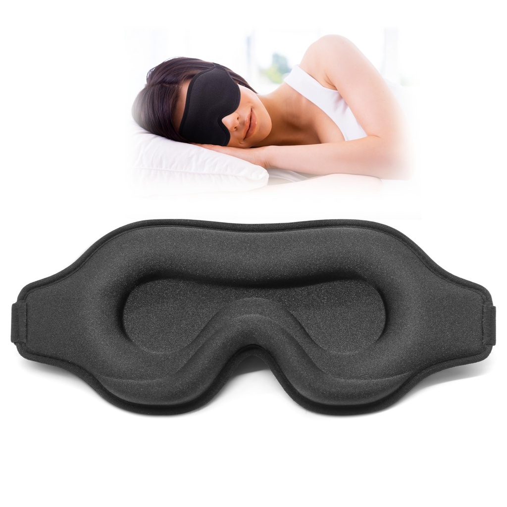 Sleep Eye Mask for Men Women, Sleeping Mask for Side Sleeper, Travel Blackout Night Blindfold Eye Shade Cover with Adjustable Strap (Black)