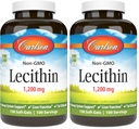 Carlson - Lecithin, Non-GMO, 1200 mg, Nervous System & Liver Function, Unbleached Soy Lecithin, 100 Softgels (Pack of 2)