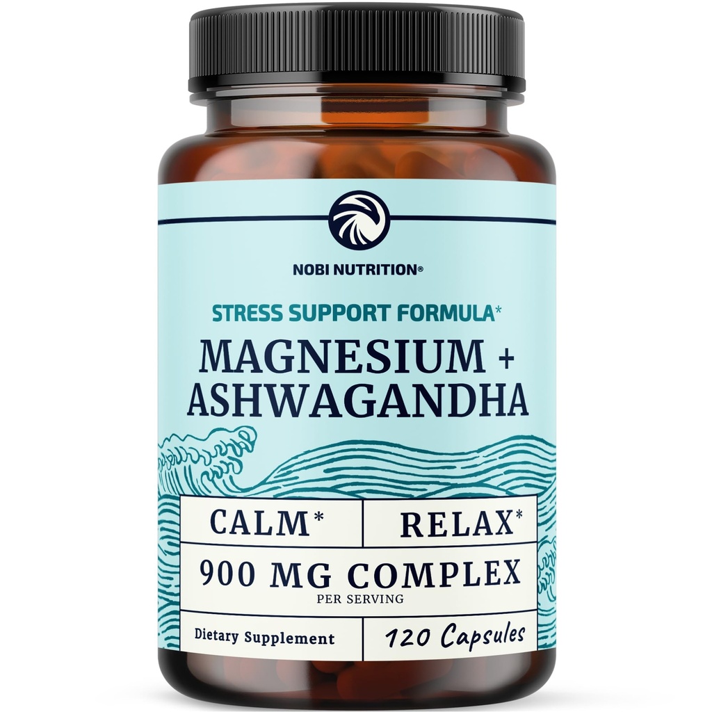 Magnesium Ashwagandha | Calming Magnesium Supplement for Adults | Relax, Rest, Calm Mood & Sleep Support | Mag Citrate & Oxide 400 mg + Ashwagandha 500 mg | Muscle Health & Stress Relief | 120 Ct