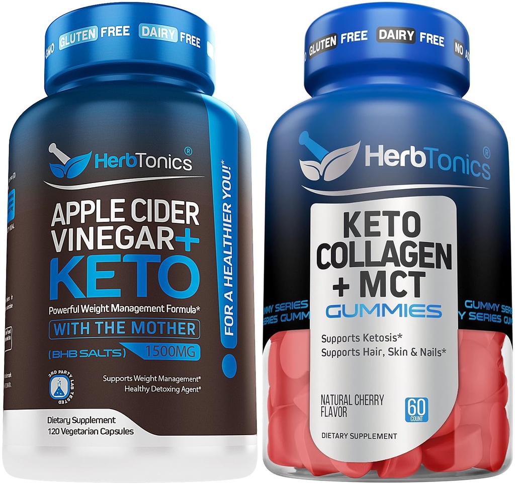 Herbtonics Apple Cider Vinegar Capsules Plus Keto BHB | Fat Burner & Weight Loss Supplement for Women & Men - Keto Gummies with MCT + Collagen | Sugar Free | Anti Aging, Hair Growth & Skin Care