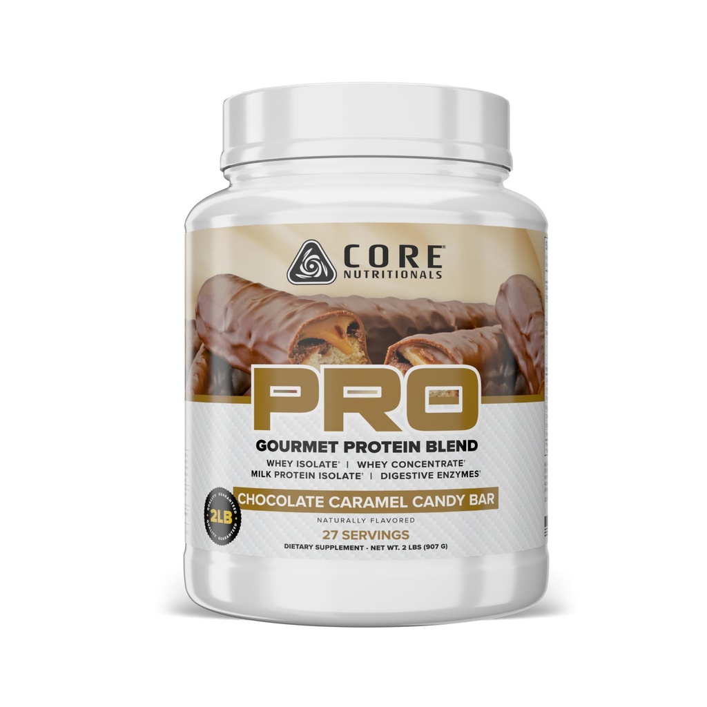 Core Nutritionals PRO Gourmet Protein Blend | Whey Protein Blend | with MCTs & Digestive Enzymes | Sustained Release Protein & Recovery Support | 27 Servings (Chocolate Caramel Candy Bar)