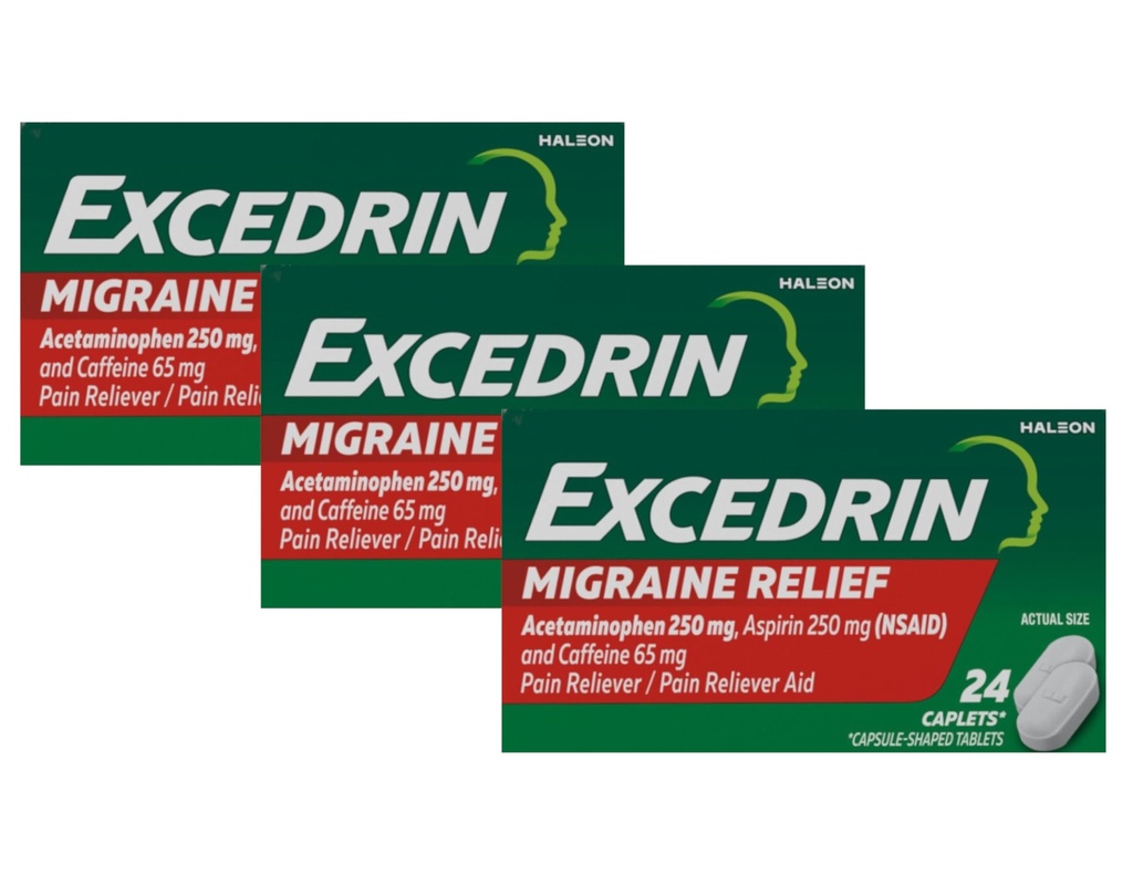 Excedrin Migraine Pain Reliever Aid 24 Count (3 Pack)