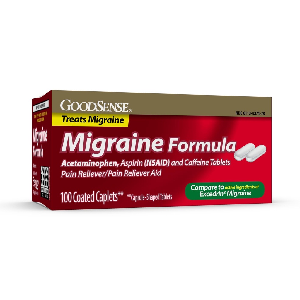 GoodSense Migraine Relief, Acetaminophen, Aspirin (NSAID) and Caffeine Tablets, 100 Count