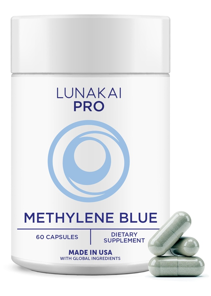 Lunakai USA Made USP Grade Methylene Blue Capsules with Vitamin C, B6, B12 – 3rd-Party Tested Daily Wellness Support Supplement, 60ct