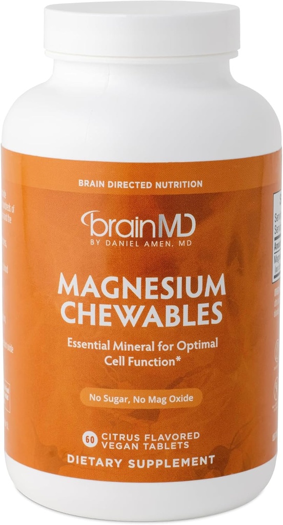 Dr. Amen Bramed Magnesi Chewables, Citrus - 60 Chewable taulats, paquet de 2 - Mencial per a funció d'Optmal - Guten Free - 120 totals