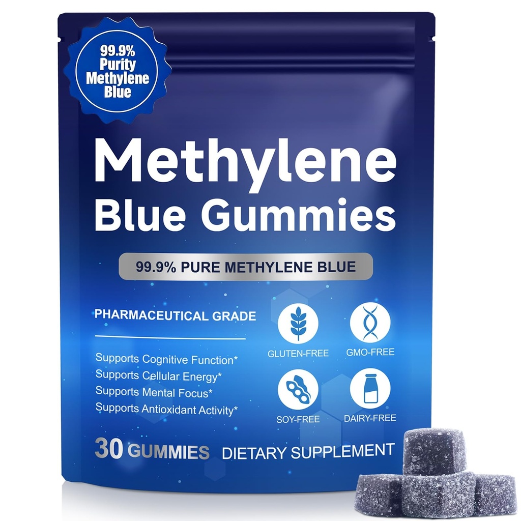 Methylene Blue Gummies, 99.9% Pure Methylene Blue 5mg for Cognitive Clarity & Cellular Energy Supplement, 30 Gummies