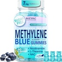 Methylene Blue Gummies 7mg, Methylene Blue for Humans Supplement w/NAC, VIT B3 & L-Theanine, Brain & Mitochondrial Support, Enhances Energy, Focus and Cognitive, Sugar Free, 60 Ct