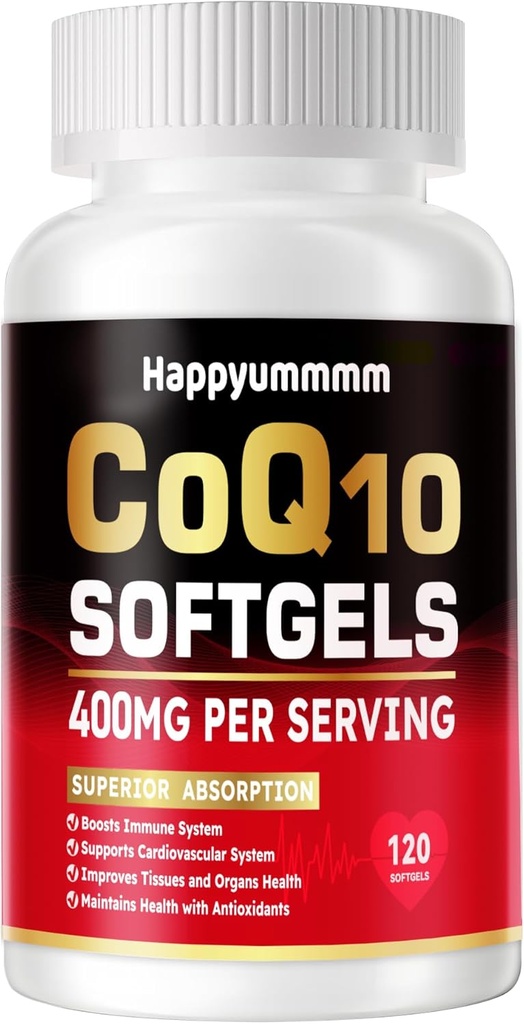 CoQ10-400mg-Softgels cu PQQ, Omega-3, Coenzima Q10 (Ubichinonă) Supliment pentru mare-absorbție, puternic-Antioxidant, Suport inima și energie-Producție, 120 Serviri.
