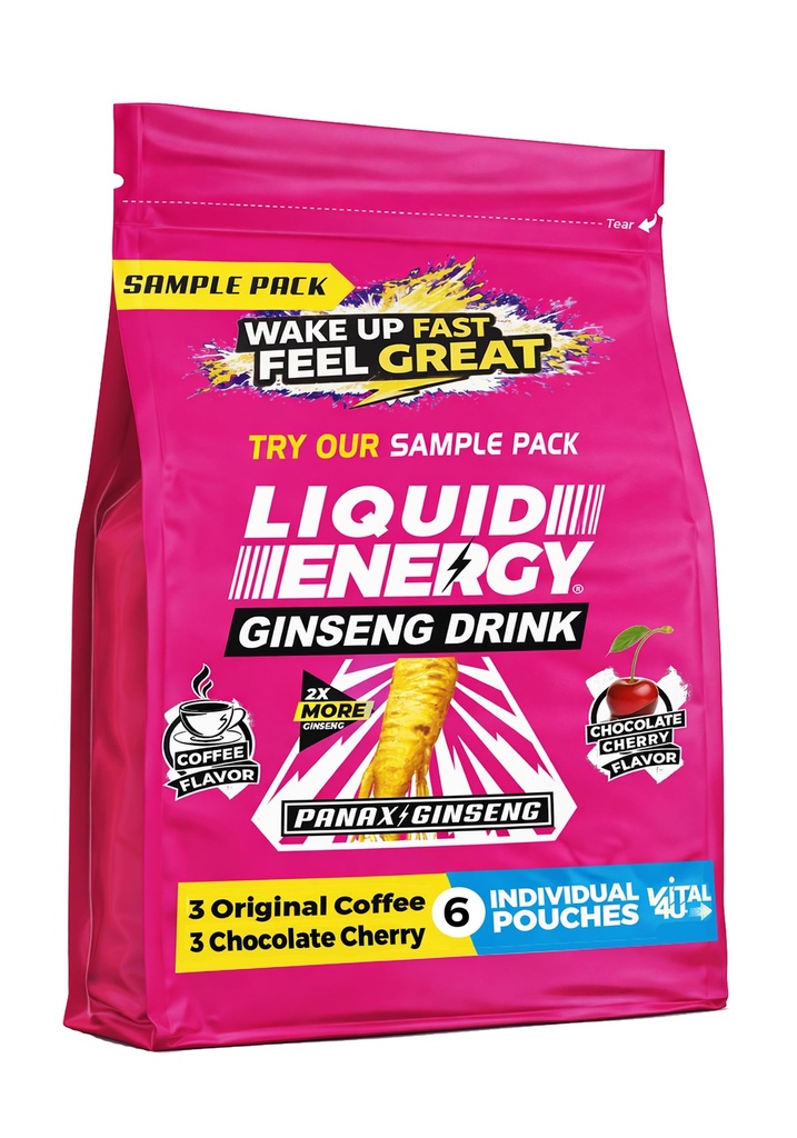 VITAL 4U Liquid Energy Sample Pack, 6 Pouches, Original Coffee and Chocolate Cherry