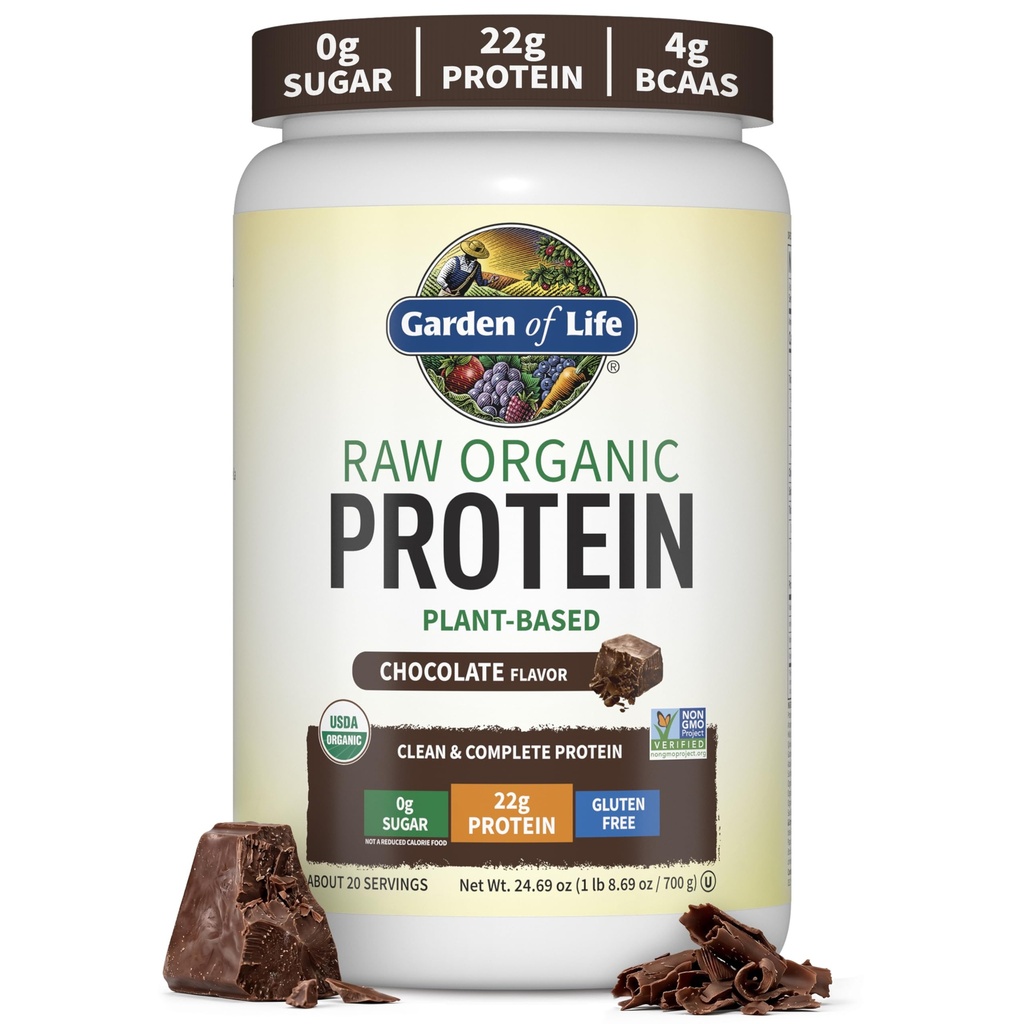 Garden of Life Protein Powder, Vegan Protein Powder, BCAA, Probiotics & Digestive Enzymes, Gluten & Lactose Free, Chocolate, 1.5 LB (Pack of 6)