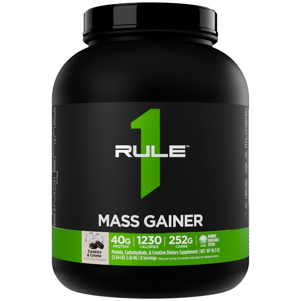 Rule 1 Proteins Mass Gainer, Cookies & Crème, 8 Servings | High-Calorie Weight Gain Formula with 1,220+ Calories, 250g+ Complex Carb Blend, 40g All-Whey Protein Per Serving