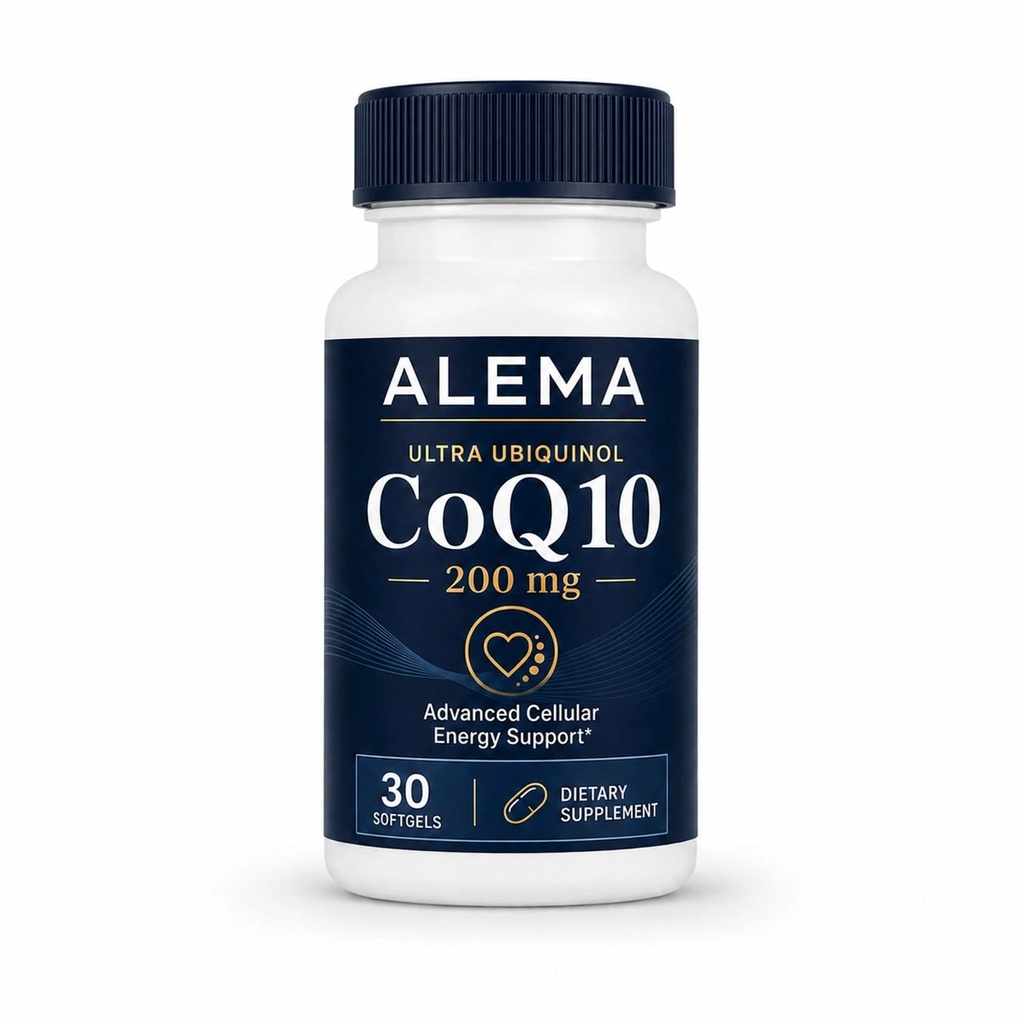 ALEMA Super Ubiquinol CoQ10 200mg Softgels, Active Form CoQ10 Supplement for Cellular Energy, Heart Health & Antioxidant Support, 1 Softgel Daily