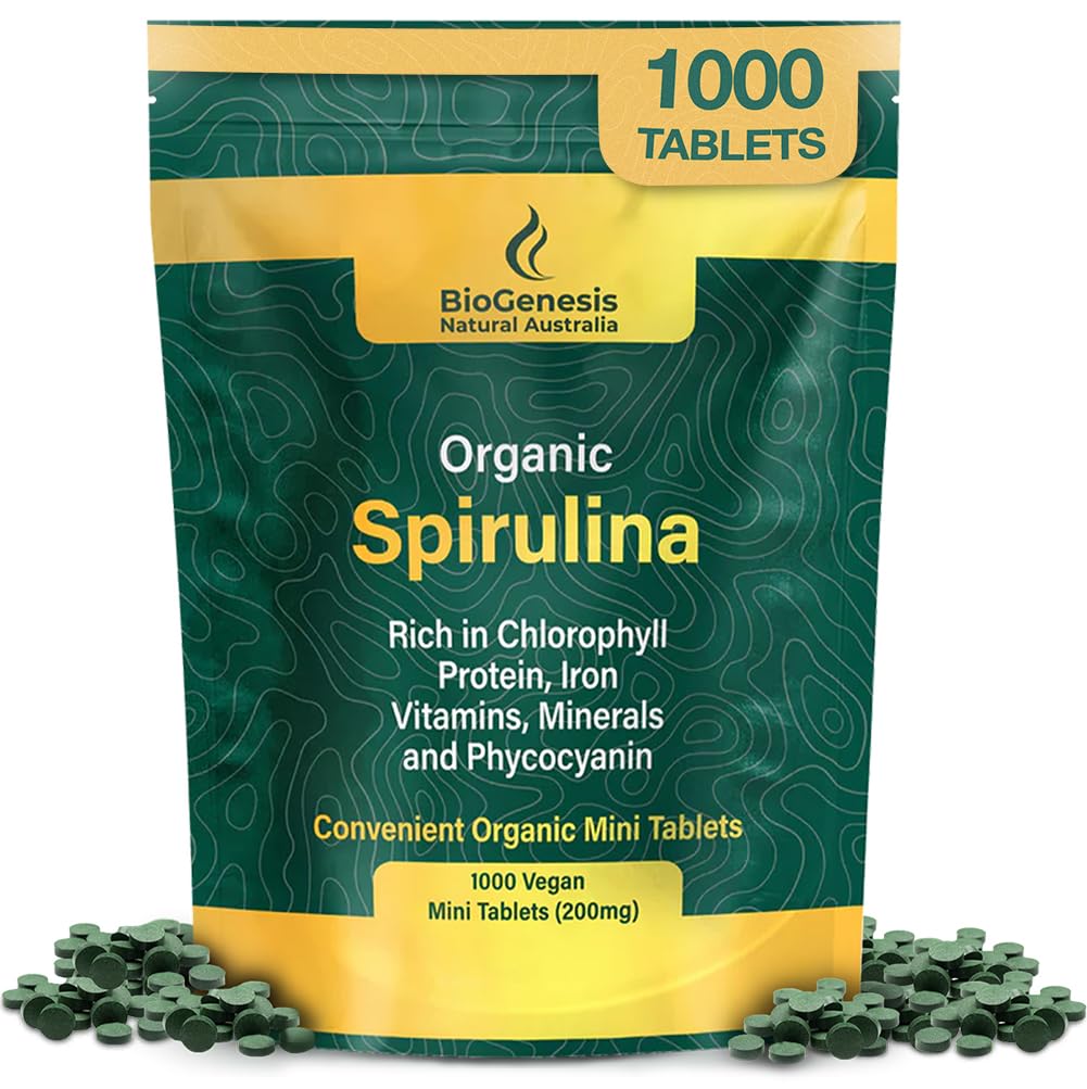 Biogenesis Organic Spirulina Mini Tablets – 1000 Count (200mg) | Australian Grown Blue-Green Algae | Rich in Phycocyanin, Chlorophyll & B Vitamins | Supports Daily Energy & Immunity | Vegan Mini Tabs